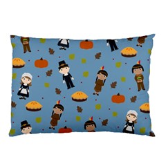 Pilgrims And Indians Pattern - Thanksgiving Pillow Case (two Sides) by Valentinaart