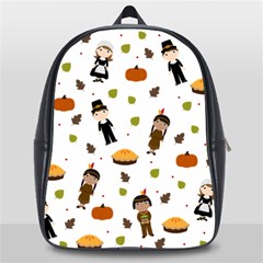 Pilgrims And Indians Pattern - Thanksgiving School Bag (large) by Valentinaart