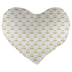 Gold Scales Of Justice On White Repeat Pattern All Over Print Large 19  Premium Heart Shape Cushions by PodArtist