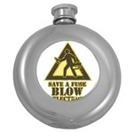 Save a fuse blow an electrician Round Hip Flask (5 oz) Front