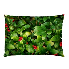 Christmas Season Floral Green Red Skimmia Flower Pillow Case (two Sides) by yoursparklingshop