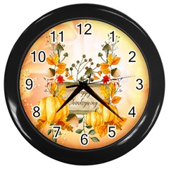 Happy Thanksgiving With Pumpkin Wall Clocks (black) by FantasyWorld7