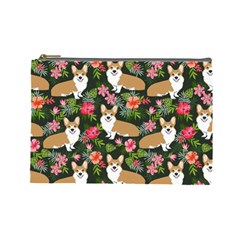 Welsh Corgi Hawaiian Pattern Florals Tropical Summer Dog Cosmetic Bag (large)  by Celenk