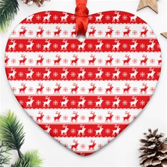 Knitted Red White Reindeers Ornament (heart) by patternstudio