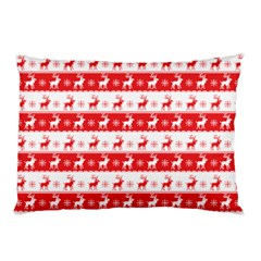 Knitted Red White Reindeers Pillow Case by patternstudio