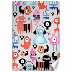 Funky Monsters Pattern Canvas 12  X 18   by Bigfootshirtshop