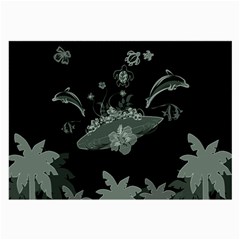 Surfboard With Dolphin, Flowers, Palm And Turtle Large Glasses Cloth by FantasyWorld7