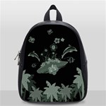 Surfboard With Dolphin, Flowers, Palm And Turtle School Bag (Small) Front