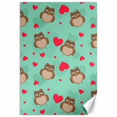 Owl Valentine s Day Pattern Canvas 12  X 18   by Bigfootshirtshop