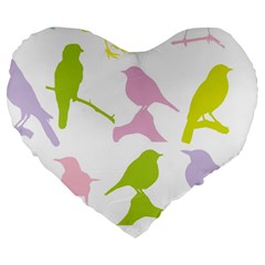 Birds Colourful Background Large 19  Premium Flano Heart Shape Cushions by Celenk