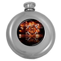 Butterfly Brown Puzzle Background Round Hip Flask (5 Oz) by Celenk