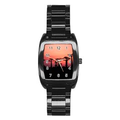 Baobabs Trees Silhouette Landscape Stainless Steel Barrel Watch by BangZart