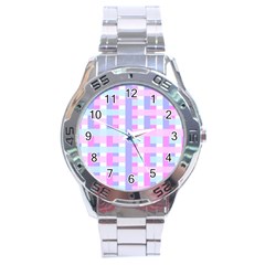 Gingham Nursery Baby Blue Pink Stainless Steel Analogue Watch by BangZart