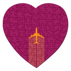 Airplane Jet Yellow Flying Wings Jigsaw Puzzle (heart) by BangZart