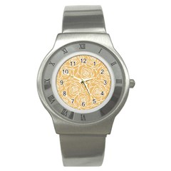 Yellow Peonines Stainless Steel Watch by NouveauDesign