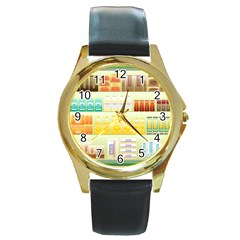 Supermarket Shelf Coffee Tea Grains Round Gold Metal Watch by Celenk