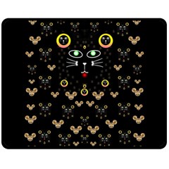 Merry Black Cat In The Night And A Mouse Involved Pop Art Double Sided Fleece Blanket (medium)  by pepitasart