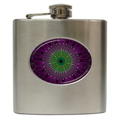 Purple Mandala Fractal Glass Hip Flask (6 Oz) by Celenk