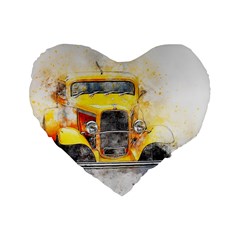 Car Old Art Abstract Standard 16  Premium Flano Heart Shape Cushions by Celenk