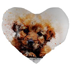 Dog Puppy Animal Art Abstract Large 19  Premium Flano Heart Shape Cushions by Celenk