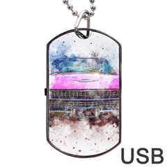 Pink Car Old Art Abstract Dog Tag Usb Flash (one Side) by Celenk