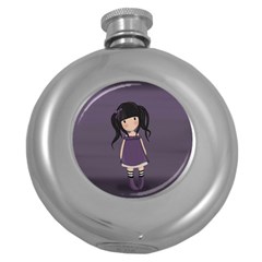 Dolly Girl In Purple Round Hip Flask (5 Oz) by Valentinaart