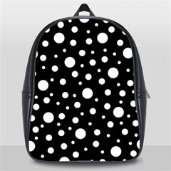 White On Black Polka Dot Pattern School Bag (large) by LoolyElzayat