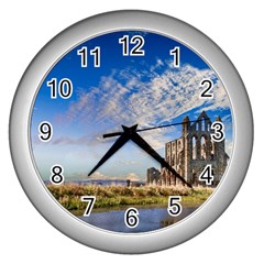 Ruin Church Ancient Architecture Wall Clocks (silver)  by Celenk