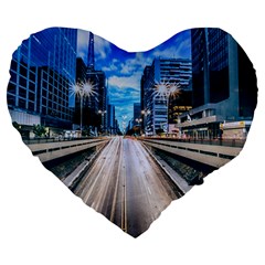 Urban Street Cityscape Modern City Large 19  Premium Flano Heart Shape Cushions by Celenk