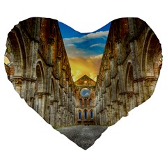 Abbey Ruin Architecture Medieval Large 19  Premium Flano Heart Shape Cushions by Celenk