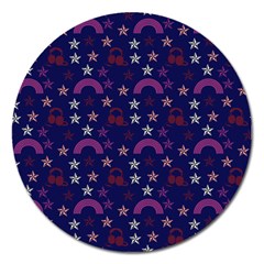 Music Stars Navy Magnet 5  (round) by snowwhitegirl