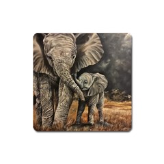 Elephant Mother And Baby Square Magnet by ArtByThree