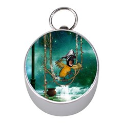 Funny Pirate Parrot With Hat Mini Silver Compasses by FantasyWorld7