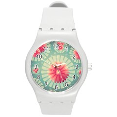 Background Floral Flower Texture Round Plastic Sport Watch (m) by Nexatart