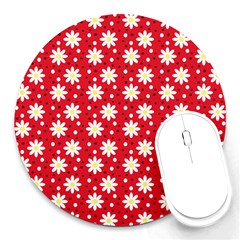 Daisy Dots Red Round Mousepads by snowwhitegirl