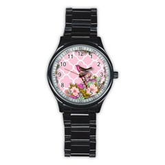 Shabby Chic,floral,bird,pink,collage Stainless Steel Round Watch by NouveauDesign