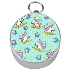 Magical Happy Unicorn And Stars Silver Compasses by Bigfootshirtshop