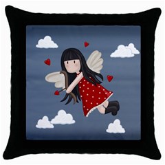 Cupid Girl Throw Pillow Case (black) by Valentinaart