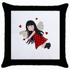 Cupid Girl Throw Pillow Case (black) by Valentinaart