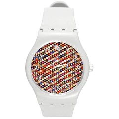 Mosaic Pattern Quilt Pattern Round Plastic Sport Watch (m) by paulaoliveiradesign