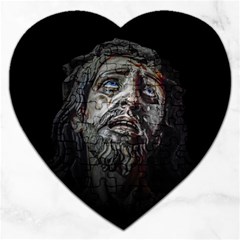 Jesuschrist Face Dark Poster Jigsaw Puzzle (heart) by dflcprints