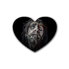 Jesuschrist Face Dark Poster Rubber Coaster (heart)  by dflcprints