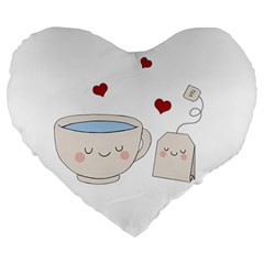 Cute Tea Large 19  Premium Heart Shape Cushions by Valentinaart