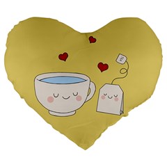 Cute Tea Large 19  Premium Heart Shape Cushions by Valentinaart