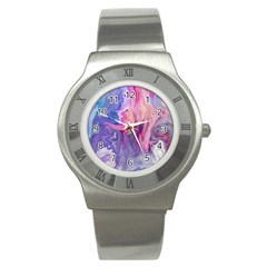 Marbled,ultraviolet,violet,purple,pink,blue,white,stone,marble,modern,trendy,beautiful Stainless Steel Watch by NouveauDesign