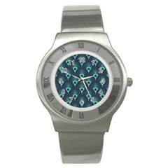 Blue,teal,peacock Pattern,art Deco Stainless Steel Watch by NouveauDesign