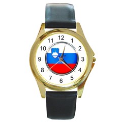 Slovenia Flag Mountains Country Round Gold Metal Watch by Nexatart