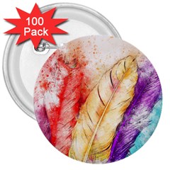 Feathers Bird Animal Art Abstract 3  Buttons (100 Pack)  by Nexatart