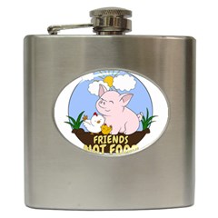 Friends Not Food - Cute Pig And Chicken Hip Flask (6 Oz) by Valentinaart