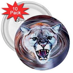 Cougar Animal Art Swirl Decorative 3  Buttons (10 Pack)  by Nexatart